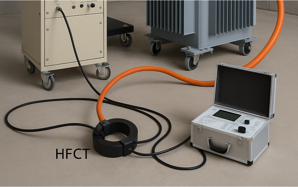 Infographic explaining what partial discharges are, showing PD types, causes, and IEC 60270-compliant detection methods including electrical and UHF techniques